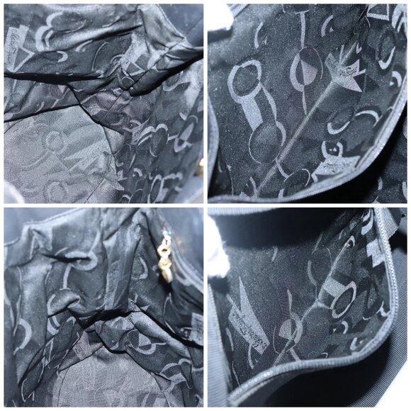 Salvatore Ferragamo Vala Shoulder Bag Canvas Black Gold Auth - Picture 15 of 16